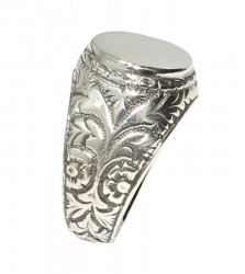 Silver Mirror Men Ring with Leaf Edge - Nusrettaki (1)