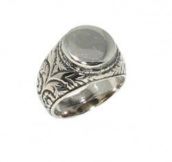 Silver Mirror Men Ring with Leaf Edge - Nusrettaki