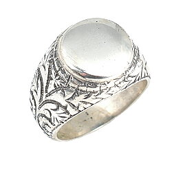 Silver Mirror Men Ring with Leaf Edge - Nusrettaki