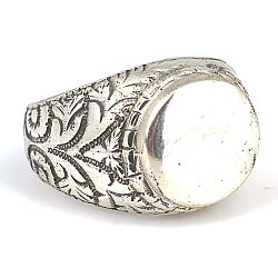 Silver Mirror Men Ring with Leaf Edge - Nusrettaki (1)
