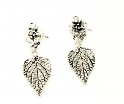 925 Silver Rose & Frond Drop Earrings - Nusrettaki