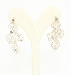 925 Silver Filigree Style Leaf Model Screw Back Dangle Earrings - Nusrettaki (1)