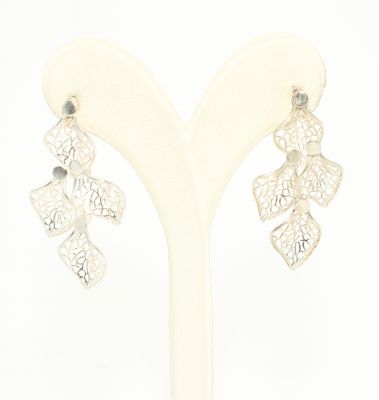 925 Silver Filigree Style Leaf Model Screw Back Dangle Earrings - 2