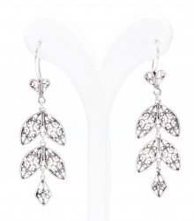 925 Silver Leaf Patterned Chandelier Filigree Earrings - Nusrettaki (1)