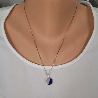 925 Ayar Gümüş Yarım Lapis Taş Kolye - 1
