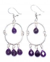 925 Sterling Silver Half Circle Amethyst Stoned Dangle Filigree Earrings - Nusrettaki (1)