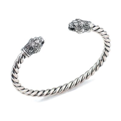 925 Ayar Gümüş Yeleli Aslan Başı Burgu Kol Erkek Bileziği - 1