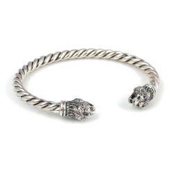 925 Ayar Gümüş Yeleli Aslan Başı Burgu Kol Erkek Bileziği - 3