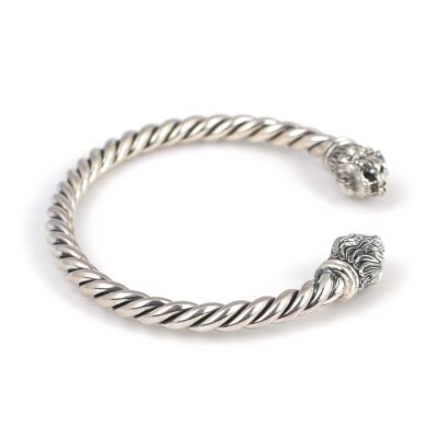 925 Ayar Gümüş Yeleli Aslan Başı Burgu Kol Erkek Bileziği - 4