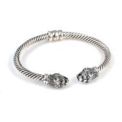925 Ayar Gümüş Yeleli Aslan Başı Yaylı Burgu Kol Erkek Bileziği - 3