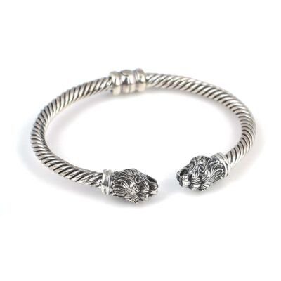 925 Ayar Gümüş Yeleli Aslan Başı Yaylı Burgu Kol Erkek Bileziği - 3
