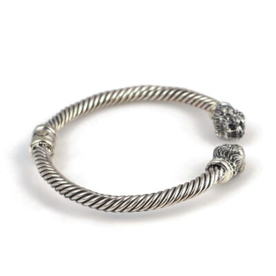 925 Ayar Gümüş Yeleli Aslan Başı Yaylı Burgu Kol Erkek Bileziği - 4