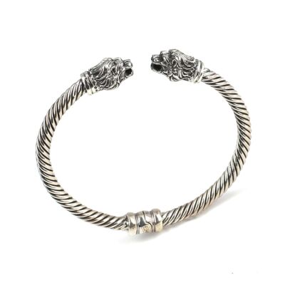 925 Ayar Gümüş Yeleli Aslan Başı Yaylı Burgu Kol Erkek Bileziği - 1