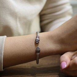 925 Ayar Gümüş Yeleli Aslan Başı Yaylı Burgu Kol Erkek Bileziği - 3