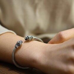 925 Ayar Gümüş Yeleli Aslan Başı Yaylı Burgu Kol Erkek Bileziği - Nusrettaki