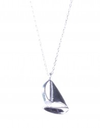 Sterling Silver Sailboat Charm Necklace, White Gold Vermeil - Nusrettaki