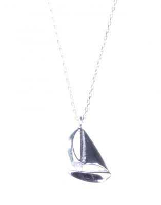 Sterling Silver Sailboat Charm Necklace, White Gold Vermeil - 1