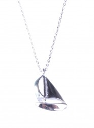 Sterling Silver Sailboat Charm Necklace, White Gold Vermeil - Nusrettaki (1)