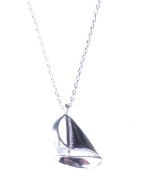 Sterling Silver Sailboat Charm Necklace, White Gold Vermeil - 2