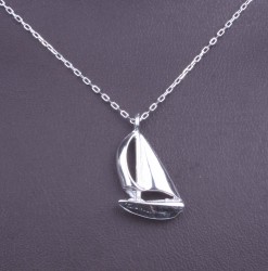 Sterling Silver Sailboat Charm Necklace, White Gold Vermeil - 3