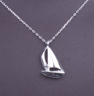 Sterling Silver Sailboat Charm Necklace, White Gold Vermeil - 3
