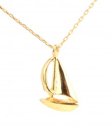 Sterling Silver Sailboat Charm Necklace, Gold Vermeil - Nusrettaki (1)