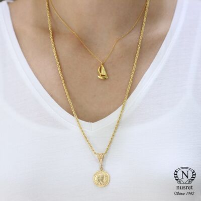 Sterling Silver Sailboat Charm Necklace, Gold Vermeil - 1