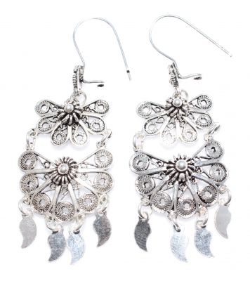 925 Silver Half Flower Design Chandelier, Hoop Filigree Earrings - 2