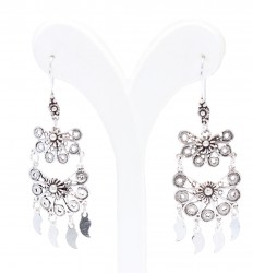 925 Silver Half Flower Design Chandelier, Hoop Filigree Earrings - 3
