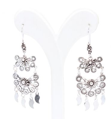 925 Silver Half Flower Design Chandelier, Hoop Filigree Earrings - 3