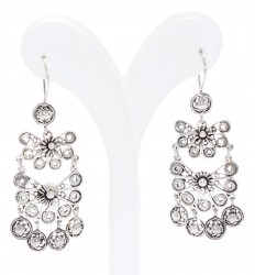 925 Sterling Silver Half Flower Design Chandelier Filigree Earrings - Nusrettaki (1)