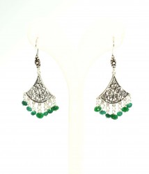 925 Sterling Silver Filigree Dangle Earrings with Faceted Emeralds - Nusrettaki (1)