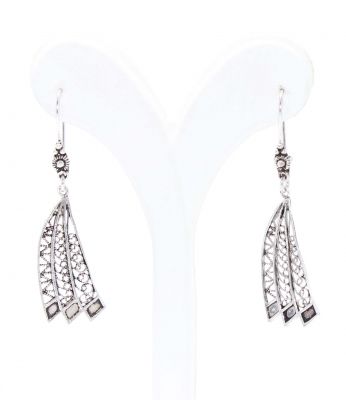 925 Silver Wings Filigree Drop Earrings - 2