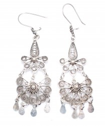 925 Sterling Silver Half Flower Design Scaled Dangle Filigree Earrings - Nusrettaki (1)