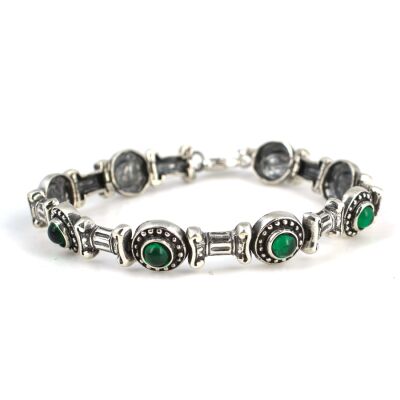 925 Ayar Gümüş Yeşil Akik Taşlı Antik Bileklik - 1