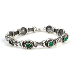 925 Ayar Gümüş Yeşil Akik Taşlı Antik Bileklik - Nusrettaki