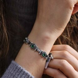 925 Ayar Gümüş Yeşil Akik Taşlı Antik Bileklik - Nusrettaki