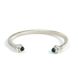 925 Ayar Gümüş Yeşil Akik Taşlı Burgu Kollu Erkek Bileziği - Nusrettaki (1)
