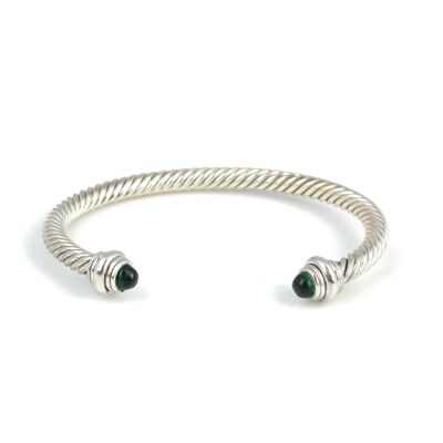 925 Ayar Gümüş Yeşil Akik Taşlı Burgu Kollu Erkek Bileziği - 2