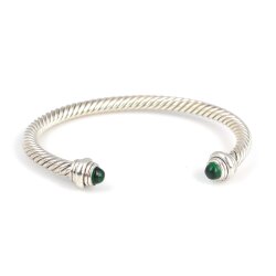 925 Ayar Gümüş Yeşil Akik Taşlı Burgu Kollu Erkek Bileziği - Nusrettaki