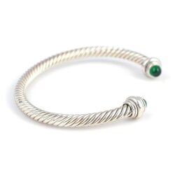 925 Ayar Gümüş Yeşil Akik Taşlı Burgu Kollu Erkek Bileziği - 3