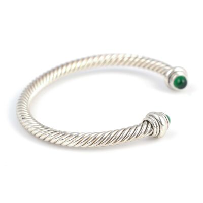 925 Ayar Gümüş Yeşil Akik Taşlı Burgu Kollu Erkek Bileziği - 3