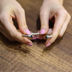 925 Ayar Gümüş Yeşil Akik Taşlı Burgu Kollu Erkek Bileziği - 6