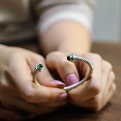 925 Ayar Gümüş Yeşil Akik Taşlı Burgu Kollu Erkek Bileziği - 3