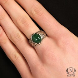 Silver Men Ring with Green Agate - Nusrettaki