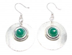 925 Sterling Silver Circle Green Carnelian Dangle Filigree Earrings - Nusrettaki