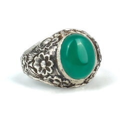 925 Ayar Gümüş Yeşil Akik Taşlı Erkek Yüzük - 5