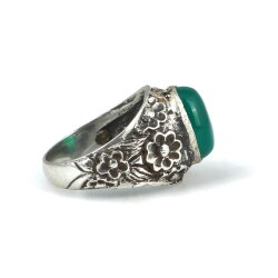 925 Ayar Gümüş Yeşil Akik Taşlı Erkek Yüzük - 7