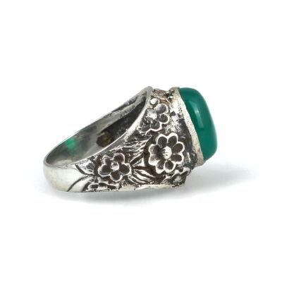 925 Ayar Gümüş Yeşil Akik Taşlı Erkek Yüzük - 7