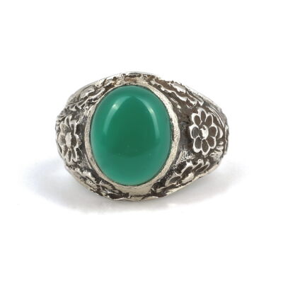 925 Ayar Gümüş Yeşil Akik Taşlı Erkek Yüzük - 8